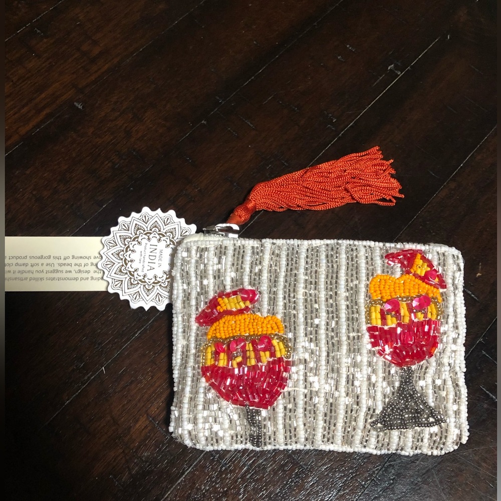 Viral Made In India Spritz Cocktail Beaded Coin Purse/Pouch NWT
